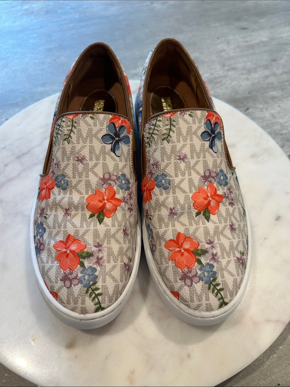 Michael Kors Floral Slip-On Sneakers in Beige and Orange - Picture 9 of 11